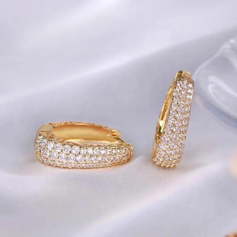 Zircon Inlaid Golden Hoop Earrings