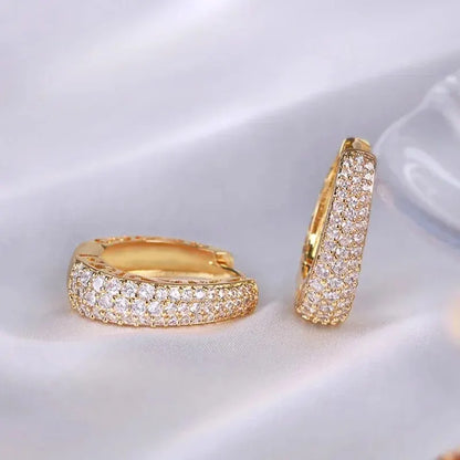 Zircon Inlaid Golden Hoop Earrings