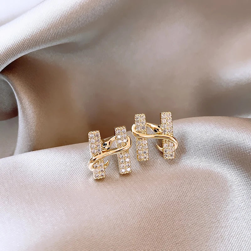 Design sense Gold Color Snake Wrapped Letters Micro Inlaid Zircon Stud Earrings Luxurious Jewelry For Women 2024 Christmas Party