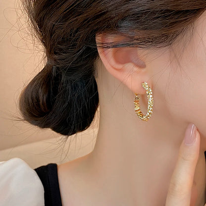 Light Luxury Design Metal Bean Splice Zircon Inlaid Hoop Earrings for 2025 New Fashion Jewelry Women's Exquisite Ear Accessories