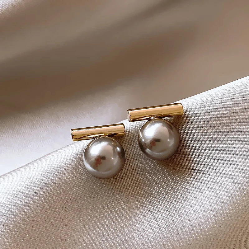 New French Minimalist Grey Imitation Pearl Pendant Earrings 2025 Fashion Jewelry Daily Wear Accessories for Girls Women‘s Party