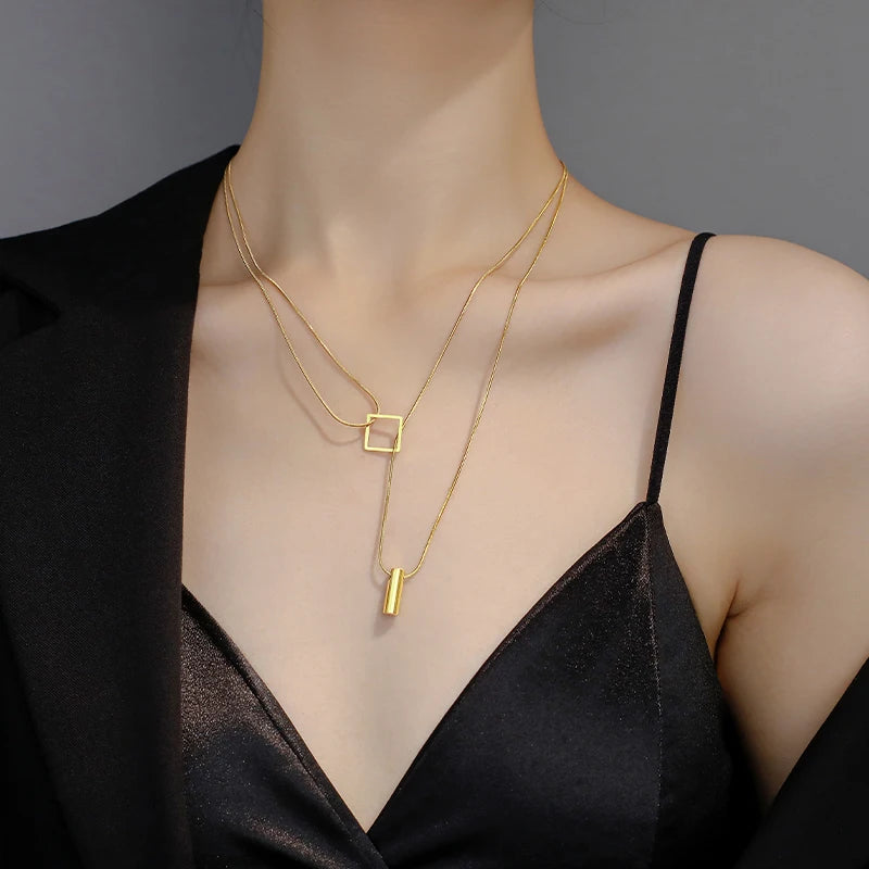 Stainless steel Gold Color Overlay Double-Layer Necklace 2025 New Women's Fashion Jewelry Party Girls' Fadeless Accessories Gift