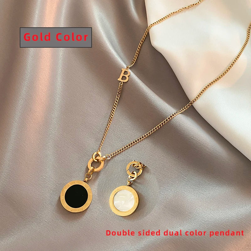 Classic Fashion Stainless Steel Roman Digital Wafer Pendant Necklace 2025 Fashion Jewelry Christmas Party Women's Sexy Necklace