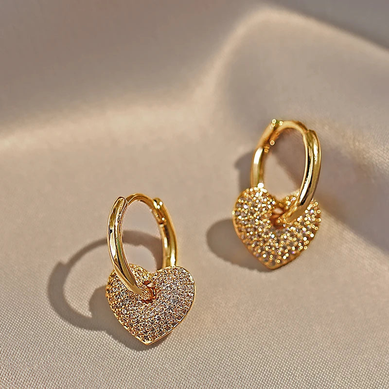 Premium Feeling Micro-set Zircon Heart Shaped Pendant Earrings 2025 New Fashion Jewelry Party Exquisite Accessories For Womens