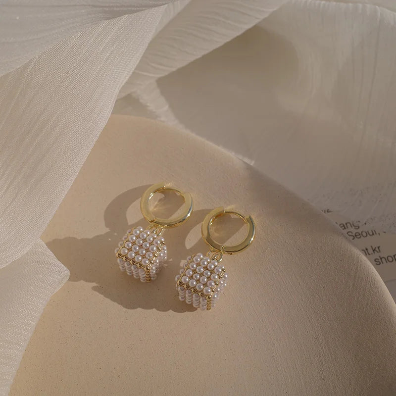 Premium Pearl Stereoscopic Square Pendant Earrings 2025 New Fashion Jewelry For Women‘s Eardrop party Girl’s Luxury Accessories