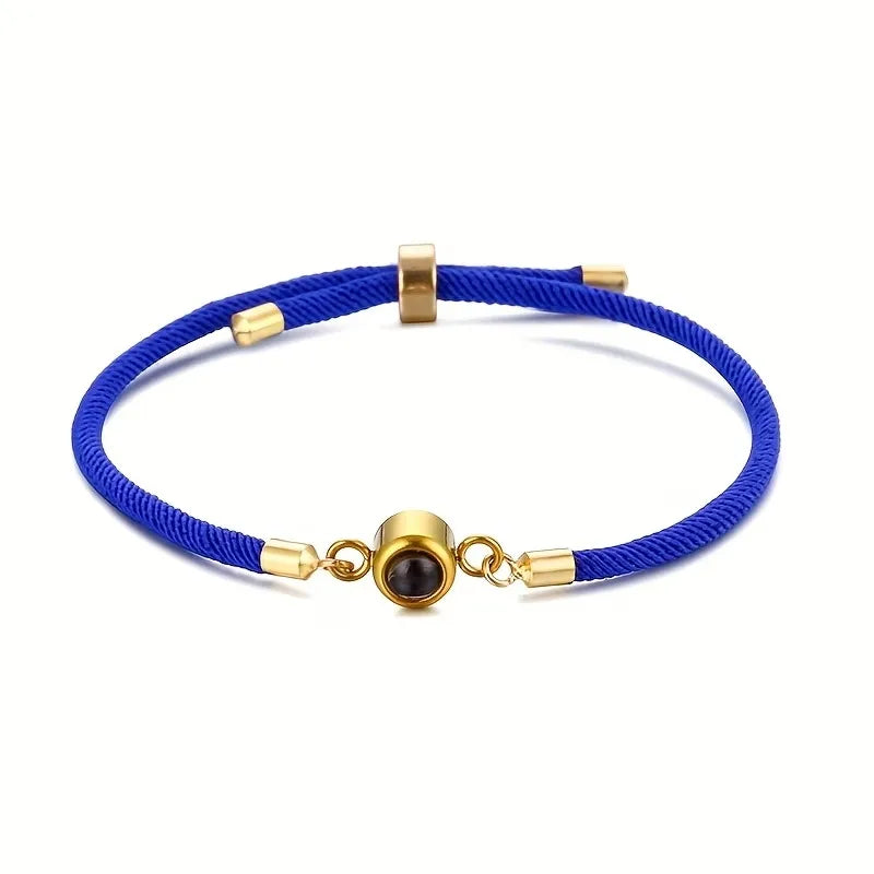 Custom Photo Bracelet Stainless Steel Round Pendant Personalized Projection Wowen Rope Bracelet Unisex Custom Memorial Jewelry