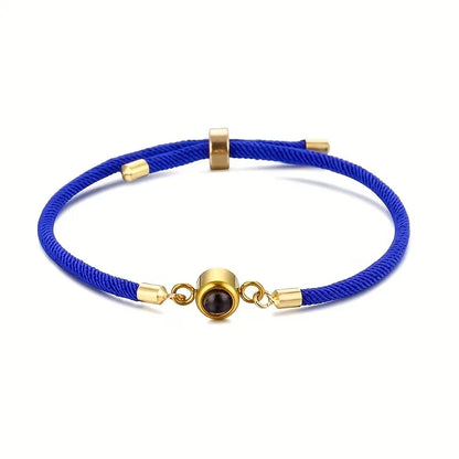 Custom Photo Bracelet Stainless Steel Round Pendant Personalized Projection Wowen Rope Bracelet Unisex Custom Memorial Jewelry