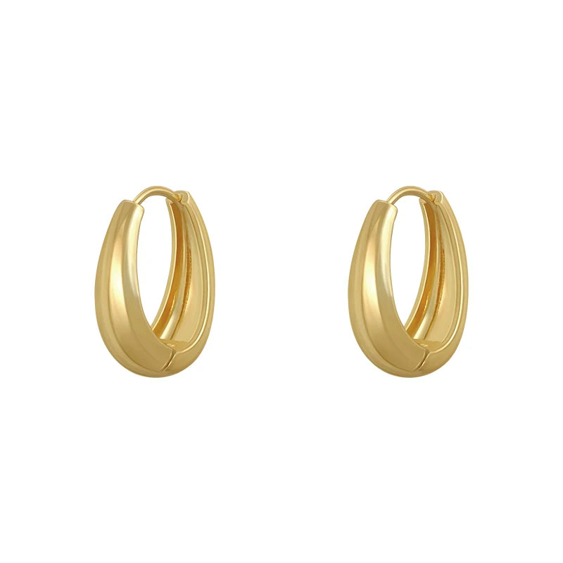2025 New Classic Copper Alloy Smooth Metal Hoop Earrings For Woman Fashion Korean Jewelry Temperament Girl's Daily Wear Earrings