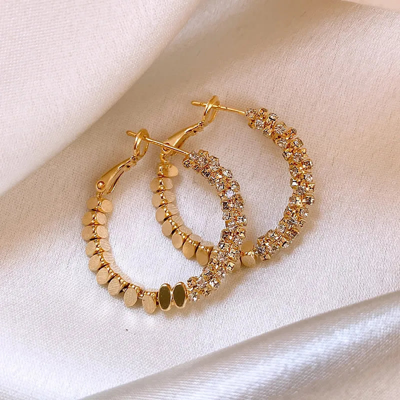 Light Luxury Design Metal Bean Splice Zircon Inlaid Hoop Earrings for 2025 New Fashion Jewelry Women's Exquisite Ear Accessories