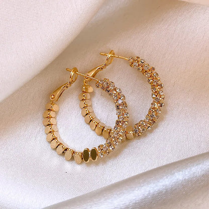 Light Luxury Design Metal Bean Splice Zircon Inlaid Hoop Earrings for 2025 New Fashion Jewelry Women's Exquisite Ear Accessories
