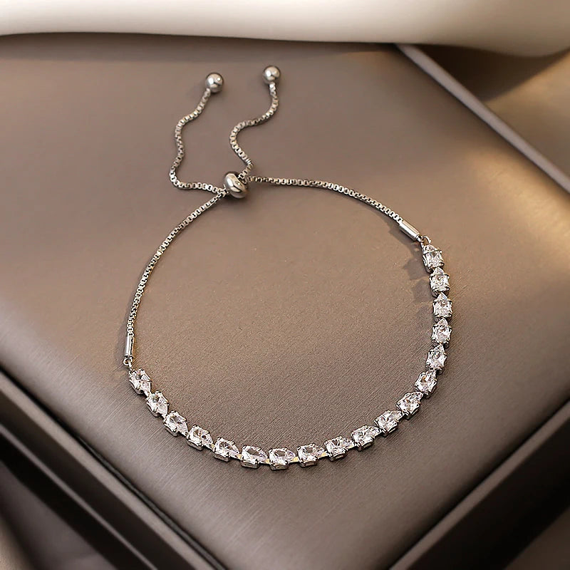 Luxury Premium Zircon Pull Adjustable Charm Bracelets For Woman 2025 Korean Fashion Jewelry Wedding Party Girl's Simple Bracelet