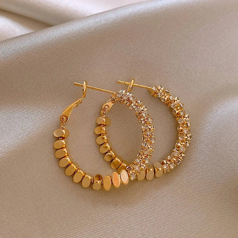 Light Luxury Design Metal Bean Splice Zircon Inlaid Hoop Earrings for 2025 New Fashion Jewelry Women's Exquisite Ear Accessories