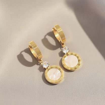 2025 Classic Stainless steel Roman Digital Round Pendant Earrings Korean Fashion Jewelry For Women's Temperament Accessories