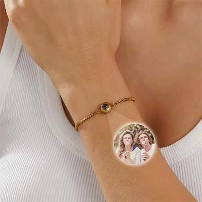 Custom Photo Projection Bracelet - Personalized Picture Chain Bracelet, Hidden Image Adjustable Box Chain Charm, Unique Gift