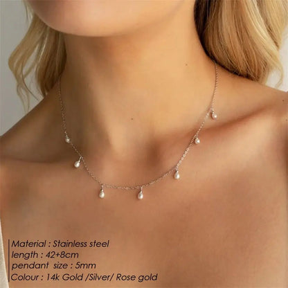 eManco Stainless Steel Simulated Pearl Pendant Necklace Clasp Chain Fine Chain Party Gift