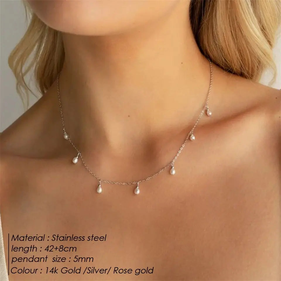 eManco Stainless Steel Simulated Pearl Pendant Necklace Clasp Chain Fine Chain Party Gift