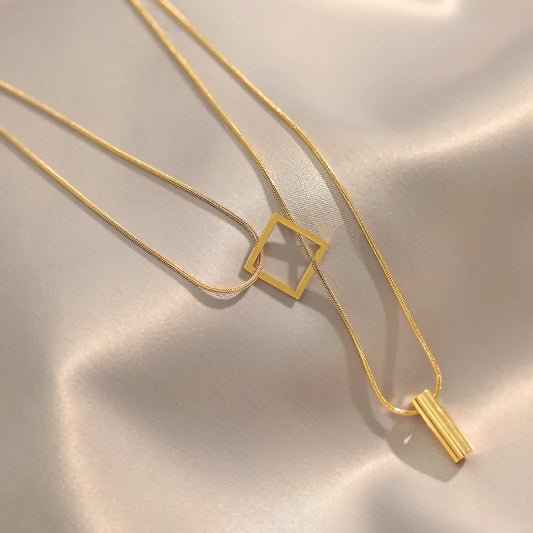 Stainless steel Gold Color Overlay Double-Layer Necklace 2025 New Women's Fashion Jewelry Party Girls' Fadeless Accessories Gift