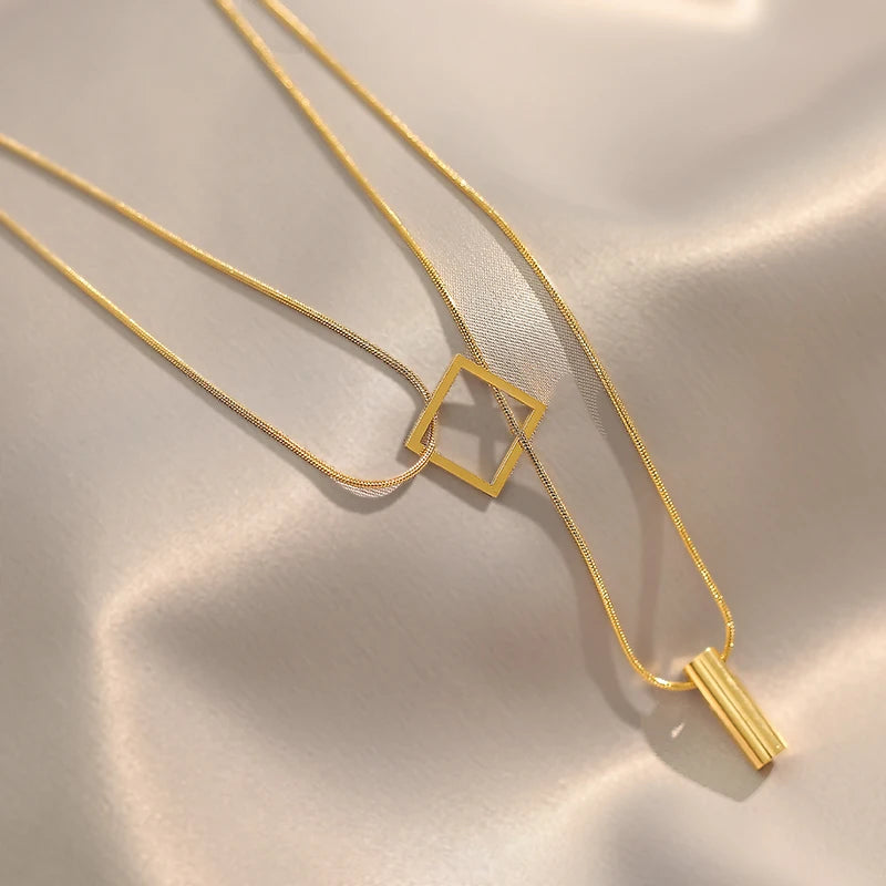 Stainless steel Gold Color Overlay Double-Layer Necklace 2025 New Women's Fashion Jewelry Party Girls' Fadeless Accessories Gift