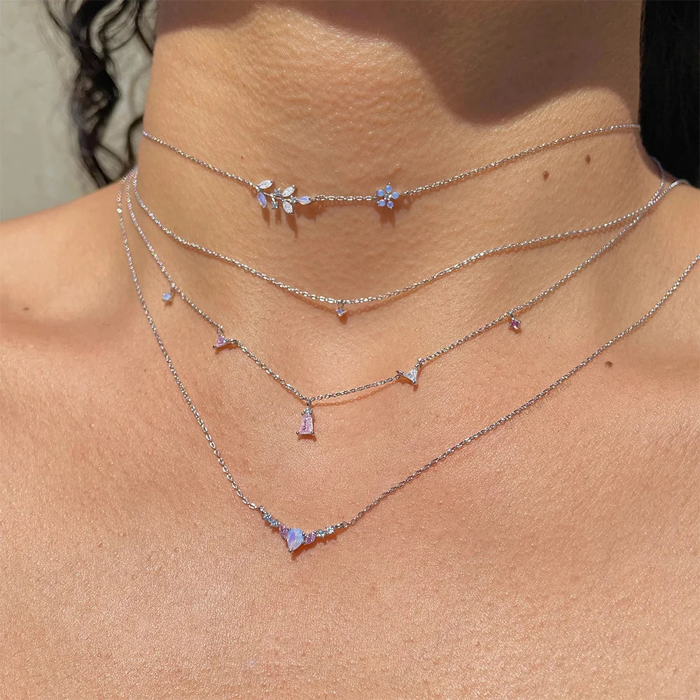 Aide 925 Sterling Silver Unique Sparkling Clear Zircon Rivet Spike Charm Necklaces For Women Rock Punk Jewelry Stackable Choker