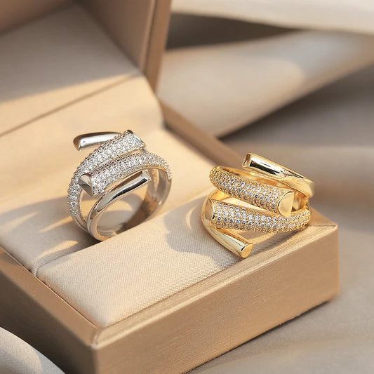 2025 New European and American Design Micro Setting Zircon Metal Cross Opening Rings For Women's Gothic Girls' Luxury Jewelry
