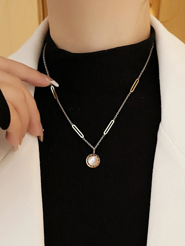 Classic Fashion Stainless Steel Roman Digital Wafer Pendant Necklace 2025 Fashion Jewelry Christmas Party Women's Sexy Necklace