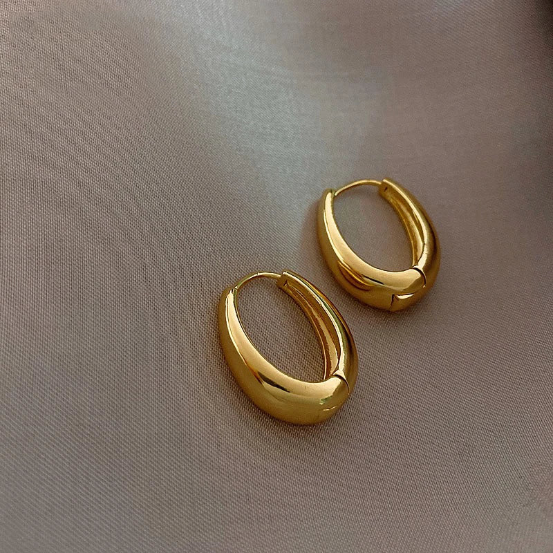 2025 New Classic Copper Alloy Smooth Metal Hoop Earrings For Woman Fashion Korean Jewelry Temperament Girl's Daily Wear Earrings