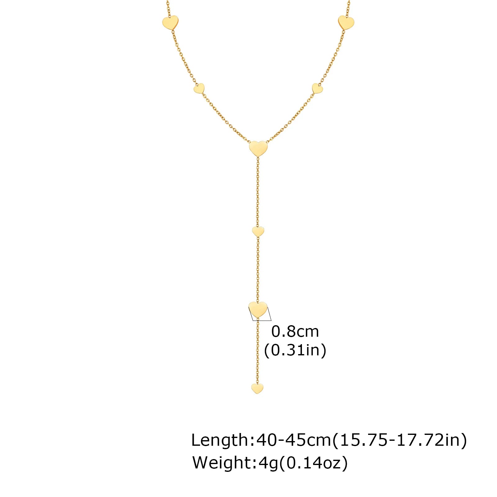 Heart Drop Lariat Chain Necklace For Women, Y Shape Long Chain Stainlss Steel 18K Gold Color  Layered Jewelry