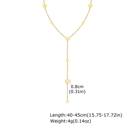 Heart Drop Lariat Chain Necklace For Women, Y Shape Long Chain Stainlss Steel 18K Gold Color  Layered Jewelry