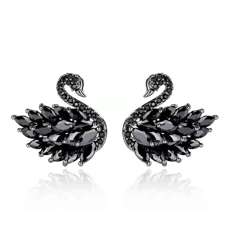 Classic Design Zircon Black Swan shaped Earrings 2024 Fashion Jewelry Set Wedding Party Luxury Accessories for Women Ear Stud