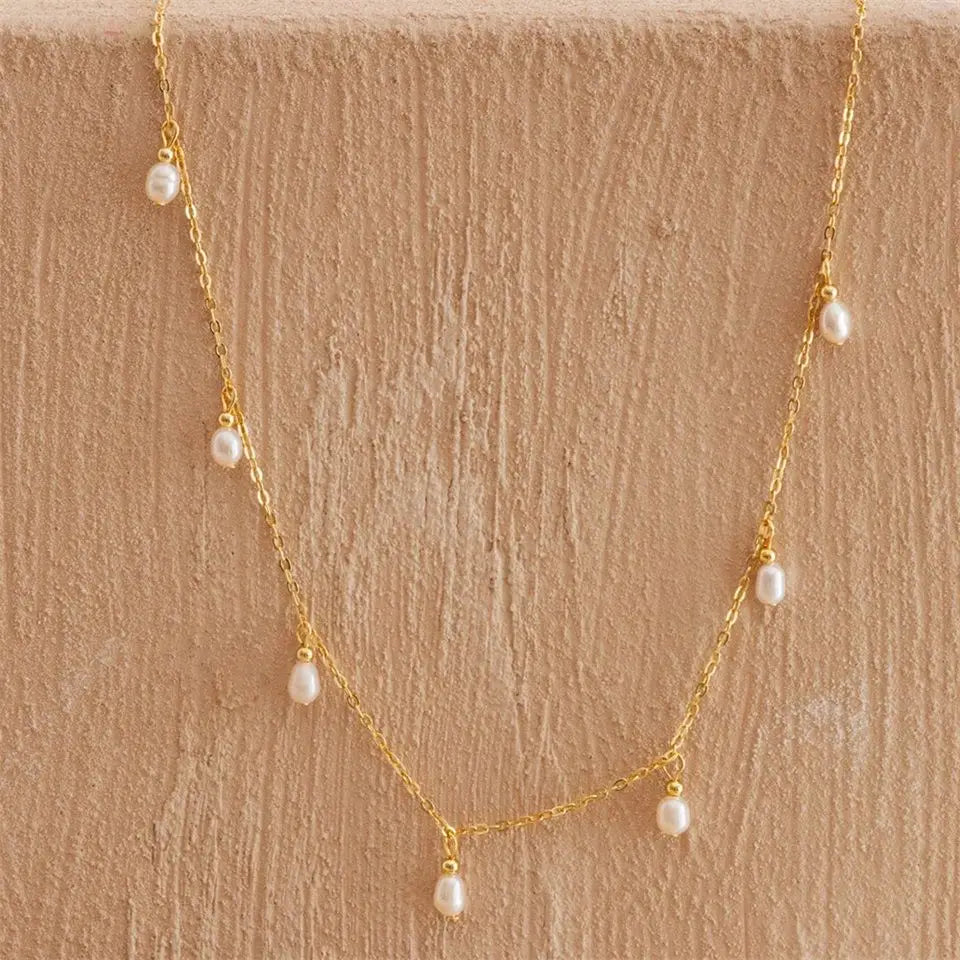 eManco Stainless Steel Simulated Pearl Pendant Necklace Clasp Chain Fine Chain Party Gift