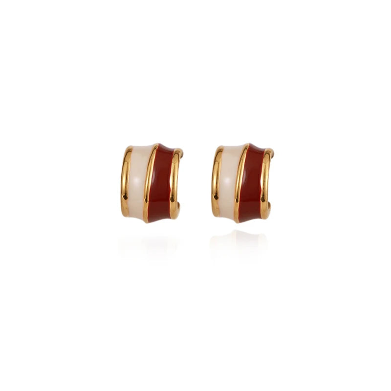 2024 Vintage style Wine red Contrasting Half Circle Enamel Earrings For Womens Elegant Temperament Jewelry Christmas Accessorise