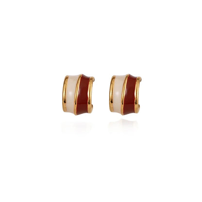 2024 Vintage style Wine red Contrasting Half Circle Enamel Earrings For Womens Elegant Temperament Jewelry Christmas Accessorise