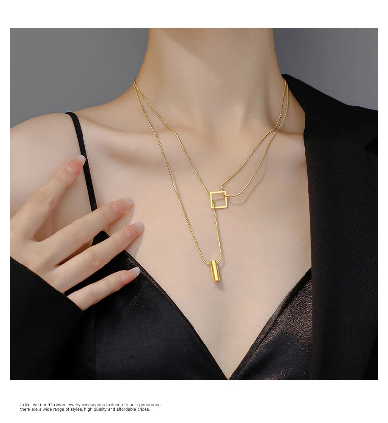 Stainless steel Gold Color Overlay Double-Layer Necklace 2025 New Women's Fashion Jewelry Party Girls' Fadeless Accessories Gift