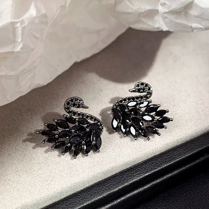 Classic Design Zircon Black Swan shaped Earrings 2024 Fashion Jewelry Set Wedding Party Luxury Accessories for Women Ear Stud