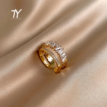 Luxury Zircon Gold Double Open Ring