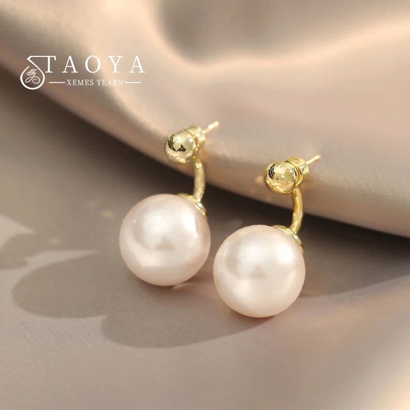 French Elegant Gold Pearl Drop Earrings
