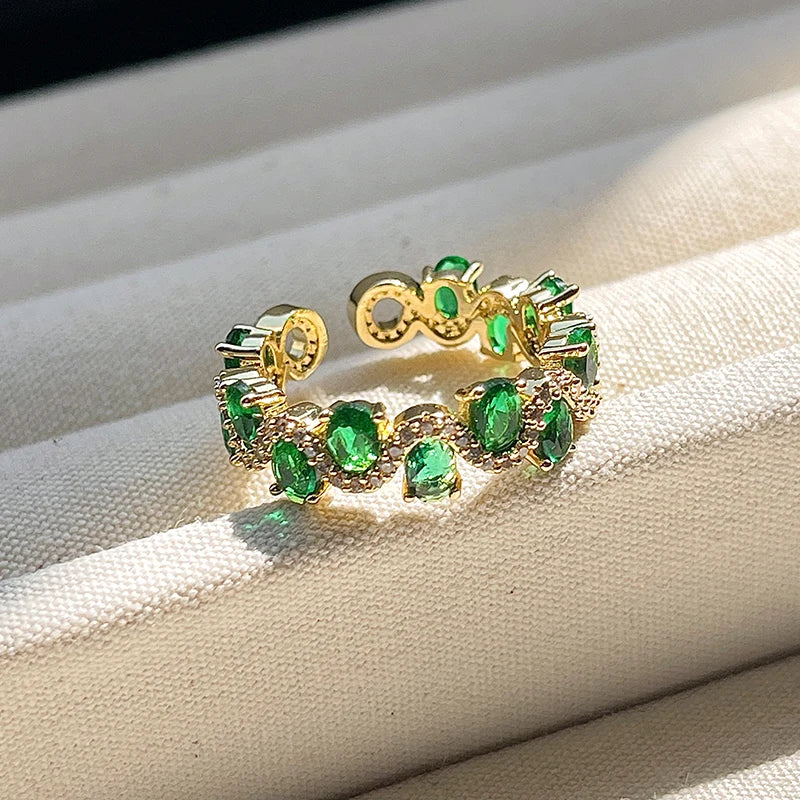 French Vintage Green Zircon Open Ring