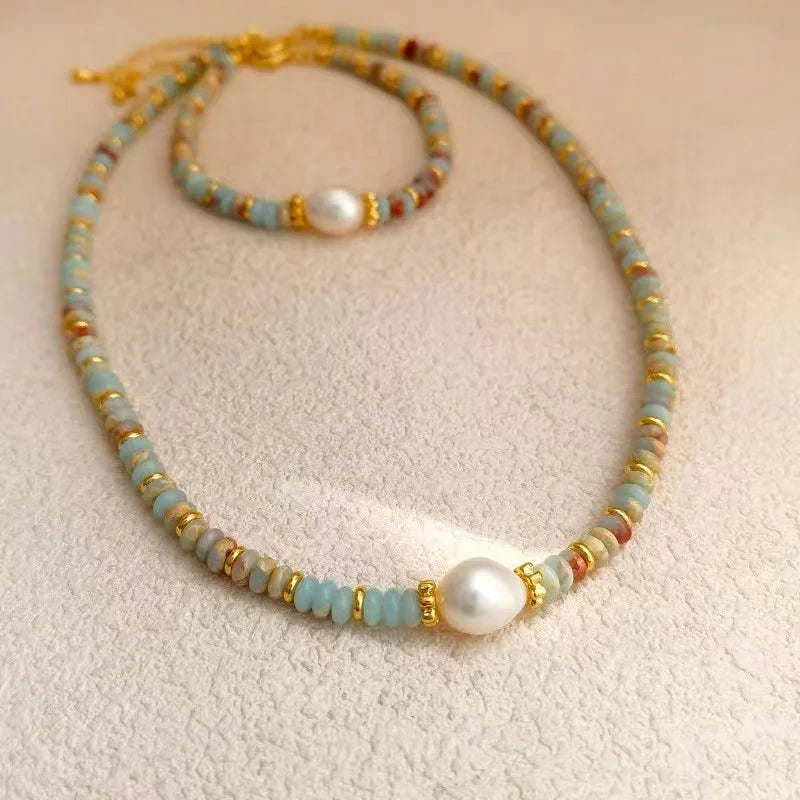 Natural Stone & Pearl Bead Bracelet