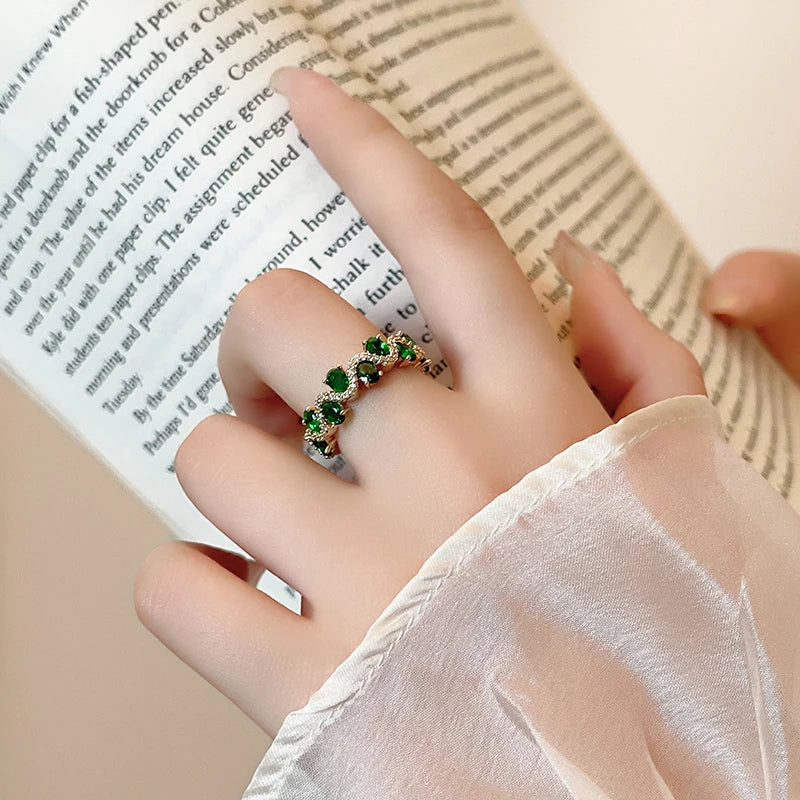 French Vintage Green Zircon Open Ring