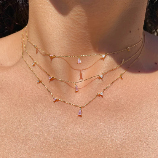 Aide 925 Sterling Silver Unique Sparkling Clear Zircon Rivet Spike Charm Necklaces For Women Rock Punk Jewelry Stackable Choker