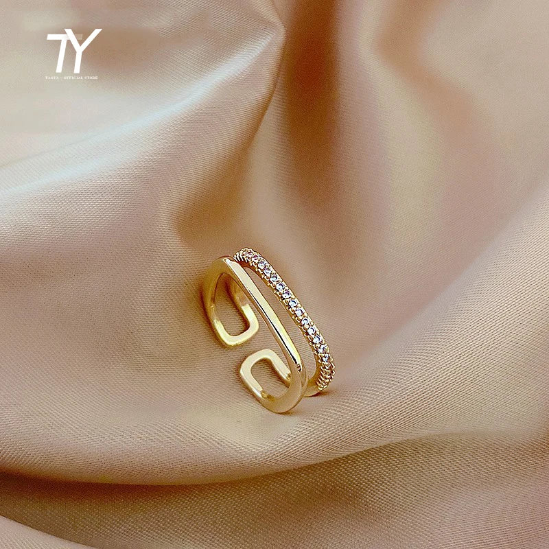 Luxury Zircon Gold Double Open Ring