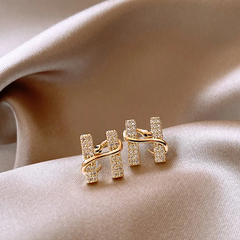 Design sense Gold Color Snake Wrapped Letters Micro Inlaid Zircon Stud Earrings Luxurious Jewelry For Women 2024 Christmas Party