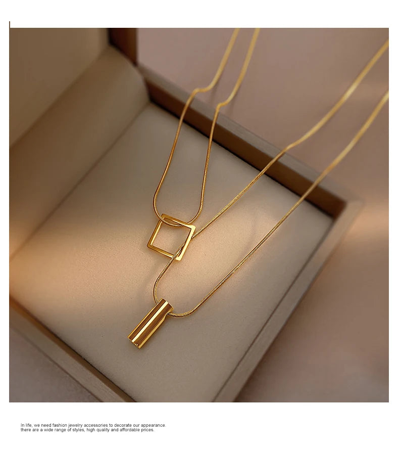 Stainless steel Gold Color Overlay Double-Layer Necklace 2025 New Women's Fashion Jewelry Party Girls' Fadeless Accessories Gift