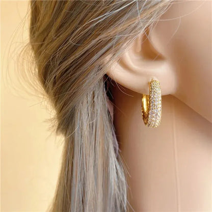 Zircon Inlaid Golden Hoop Earrings