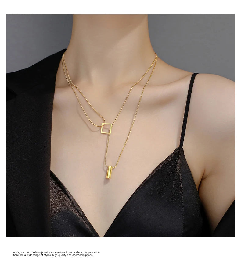 Stainless steel Gold Color Overlay Double-Layer Necklace 2025 New Women's Fashion Jewelry Party Girls' Fadeless Accessories Gift