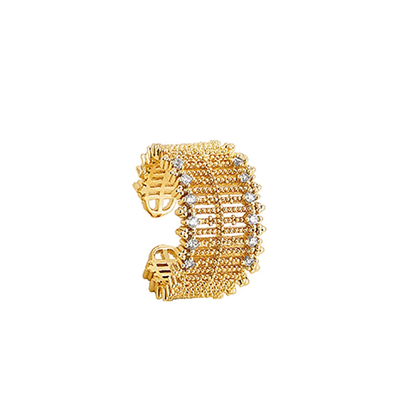 Hollow Mesh Zircon Gold Ring