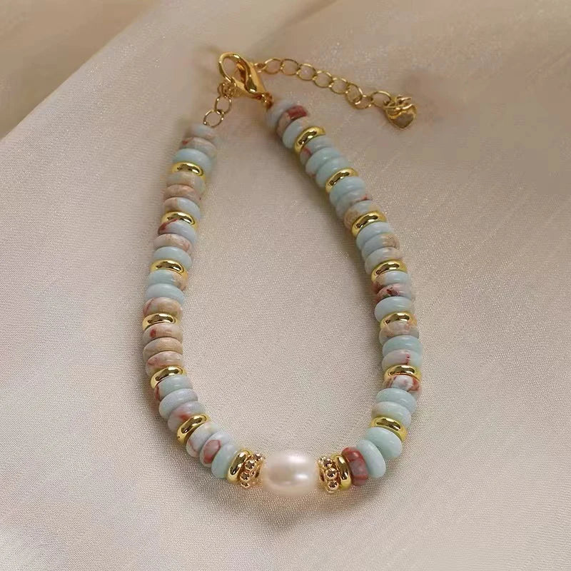 Natural Stone & Pearl Bead Bracelet