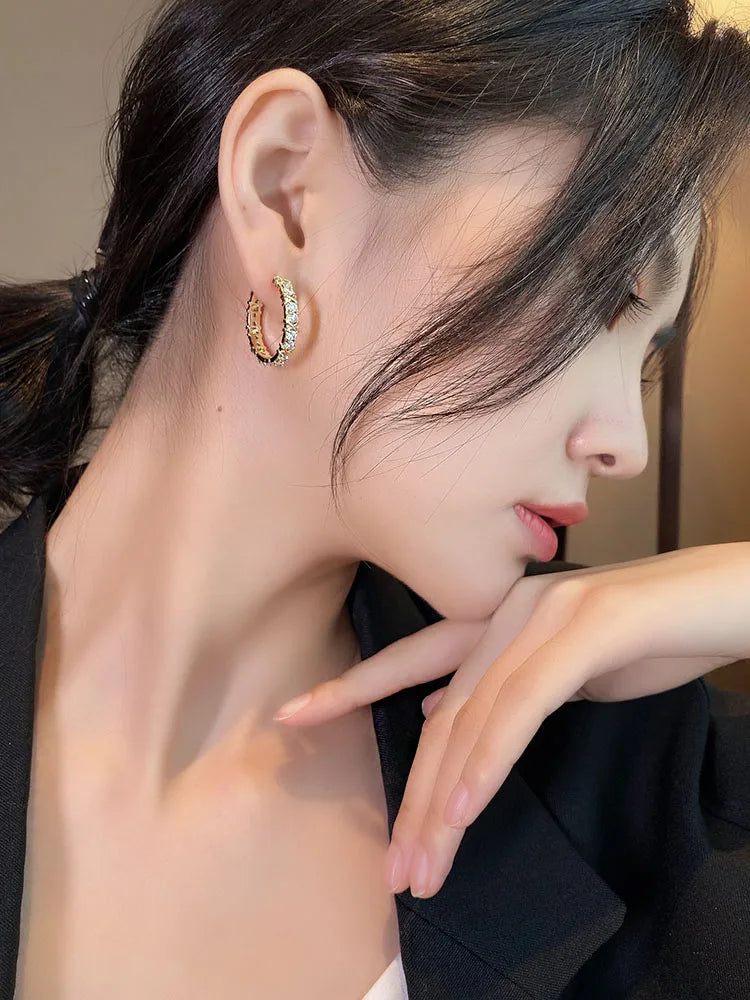 Korean Fashion Simple Zircon X Metal Hoop Earrings For Woman 2025 Neo Gothic Girls' Luxury Jewelry Wedding Party Set Accessories