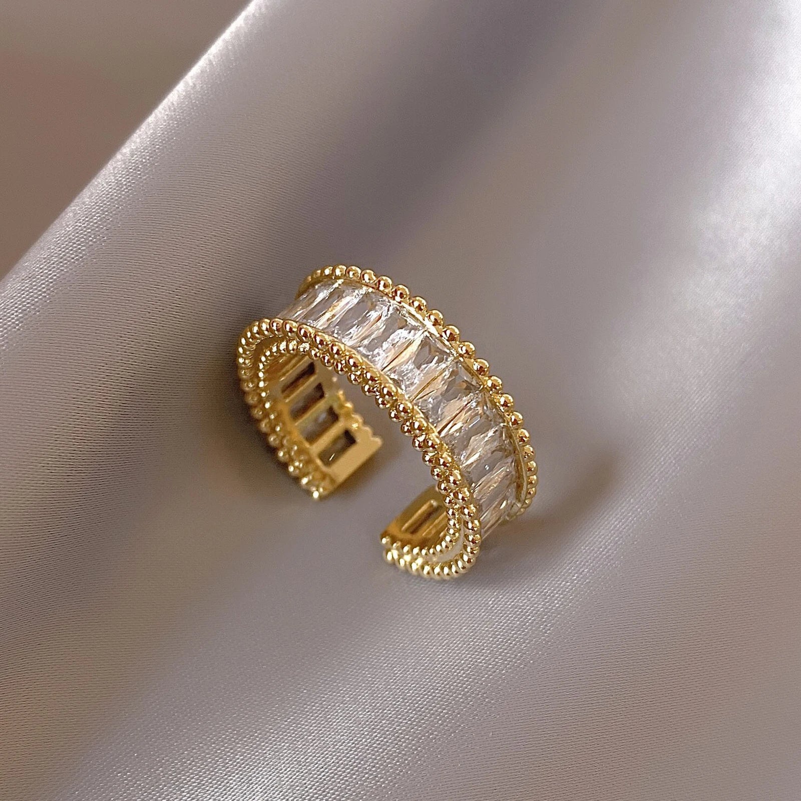 Exquisite Irregular Zircon Gold Open Ring