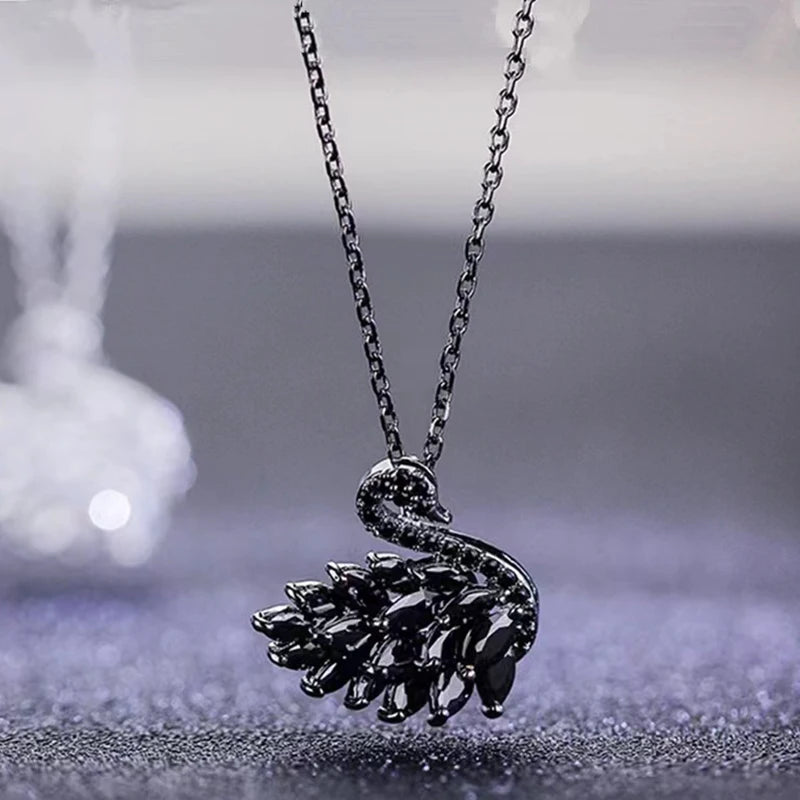 Classic Design Zircon Black Swan shaped Earrings 2024 Fashion Jewelry Set Wedding Party Luxury Accessories for Women Ear Stud